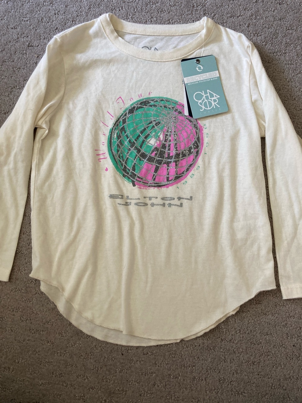 NWT Chaser cream Elton John concert tee, Sz 7.